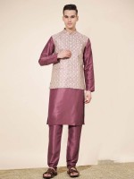 Light Plum Pure Silk Readymade Kurta Pajama With Jacket